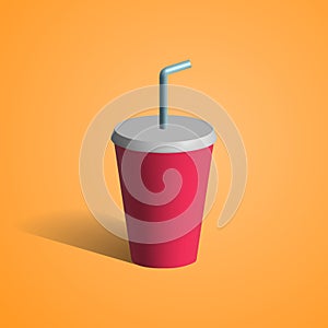 Disposable soda cup with a straw 3d icon.