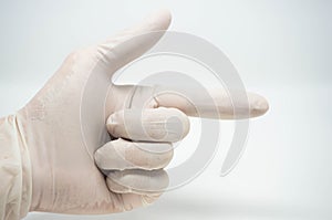 Disposable sterile white gloves on white background