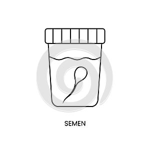 Disposable streley container for semen analysis. Seminal fluid of a man for laboratory analysis, an illustration of a photo