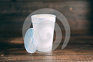 A disposable styrofoam cup