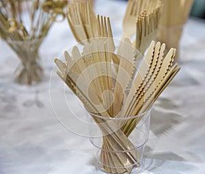 Disposable wooden knifes and forks for fast food