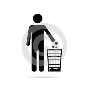 Dispose trash icon with man illustration photo