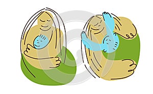 Disproportionate people. Mother with a child. Trend flat illustration. Happy mom. Happy Mother's Day. Vector