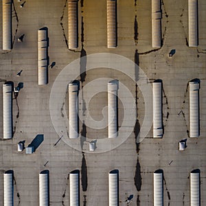 Disribution warehouse roof from above. Photo captured with drone