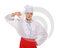 Dissatisfied beautiful woman cook