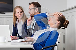 Dissatisfied businesswoman on a meeting