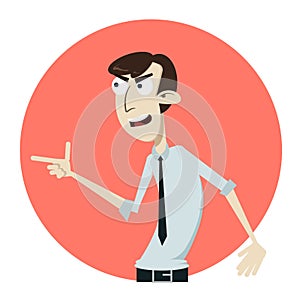 Dissatisfied and displeased business man sangry face swearing shouting words. Flat style vector illustration isolated on