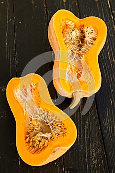 Dissected Pumpkin on the wooden table