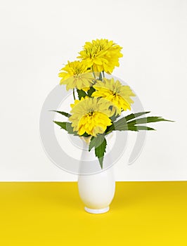 Dissected rudbeckia flowers and leaves in a vase