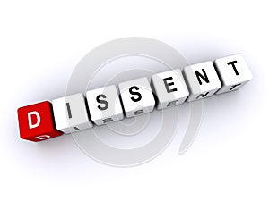 dissent word block on white photo