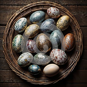 The dissimilarity of the ornamental style of decorating Easter eggs photo
