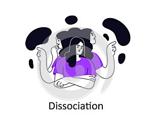 Dissociation, mental health disorder. Psychology concept. Dissociated disconnected detached person experiencing multiple