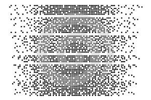 Dissolved filled square dotted vector icon with disintegration effect. Vector rectangle elements are grouped. Isolated