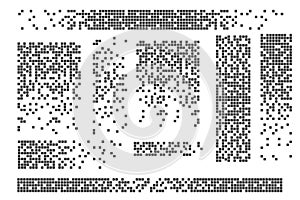 Dissolved filled square dotted vector icon with disintegration effect. Vector rectangle elements are grouped. Isolated