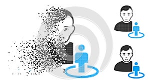 Dissolved Pixelated Halftone Portal Moderator Icon with Face