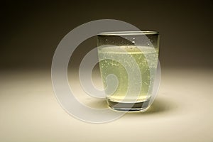 The dissolving tablet in water in a glass