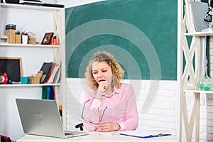 Distance education concept. online education. freelancer work. modern technology. girl Study Online in Classroom