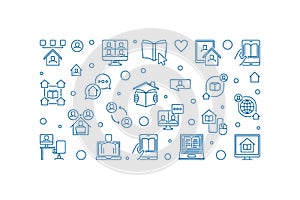 Distance Education linear banner. Vector illustration