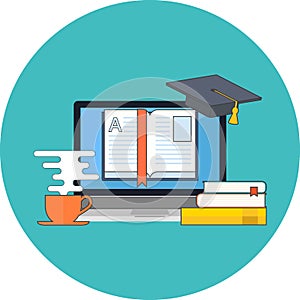 Distance education, online learning concept. Flat design.