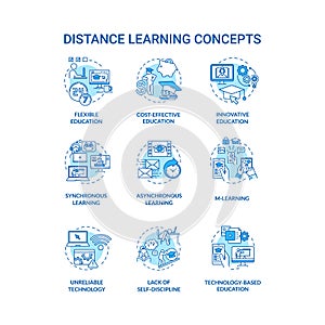 Distance learning concept icons set
