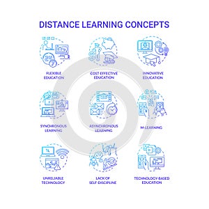 Distance learning concept icons set