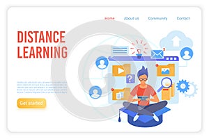 Distance learning flat vector landing page template