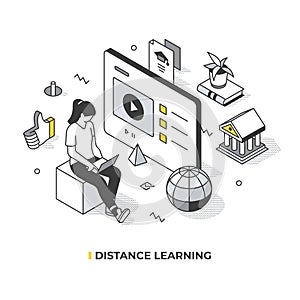 Distance Learning Isometric Illustration