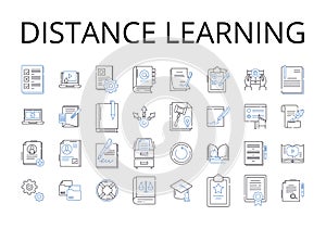 distance learning line icons collection. e-learning, virtual education, online schooling, remote instruction, web-based