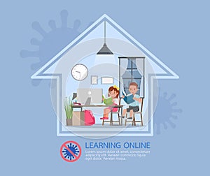 Distance learning online education classes for children during coronavirus. Social distancing, self-isolation and stay at home