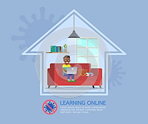 Distance learning online education classes for children during coronavirus. Social distancing, self-isolation and stay at home