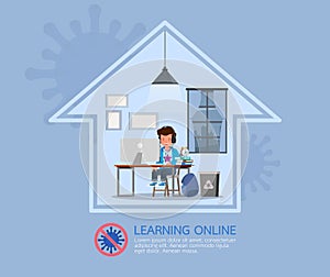 Distance learning online education classes for children during coronavirus. Social distancing, self-isolation and stay at home