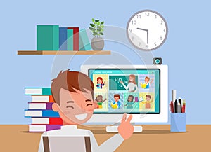 Distance learning online education classes for children during coronavirus. Social distancing, self-isolation and stay at home