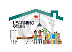 Distance learning online education classes for children during coronavirus. Social distancing, self-isolation and stay at home