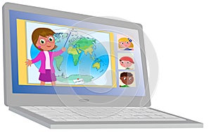 Distance learning: teacher and pupils on pc