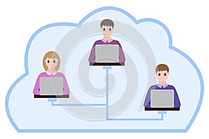 Distance learning or working around the world, people using cloud system in remote work and data storage.