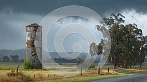 In the distance a lone silo stands ast the wreckage its sides dented and battered by the force of the hail