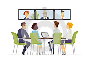 Distance Meeting - modern vector business cartoon characters illustration