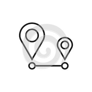 Distance pin icon in flat style. Gps navigation vector illustration on white isolated background. Communication travel business