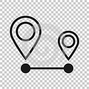 Distance pin icon in transparent style. Gps navigation vector illustration on isolated background. Communication travel business