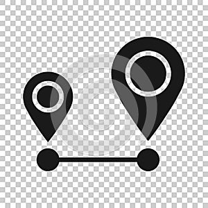 Distance pin icon in transparent style. Gps navigation vector illustration on isolated background. Communication travel business