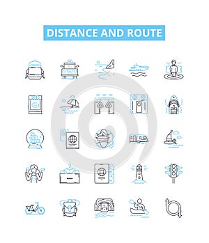 Distance and route vector line icons set. Distance, Route, Tracking, Map, Measurement, Path, Plan illustration outline