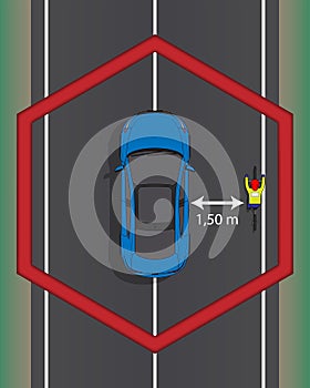 Distance Sign between Car and Cyclist