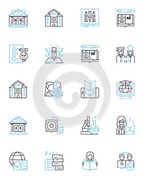 Distance studying linear icons set. Remote, Online, Virtual, Digital, E-learning, Independent, Flexible line vector and