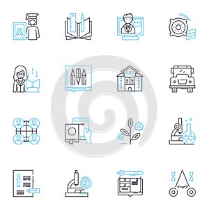 Distance studying linear icons set. Remote, Online, Virtual, Digital, E-learning, Independent, Flexible line vector and