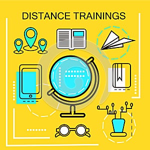 Distance Trainings banner concept. Online Education. Thin Line icons. Vector Illustration.For web banners and promotional material photo