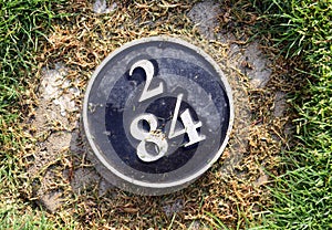 Distance yardage marker on golf course