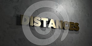 Distances - Gold text on black background - 3D rendered royalty free stock picture