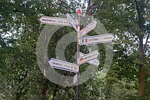 Distances in kilometers in the Malbork city in Poland showing distances to others cities