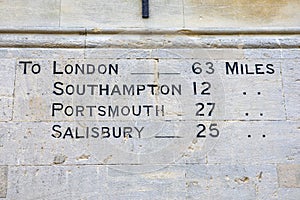 Distances from Winchester in Hampshire, UK