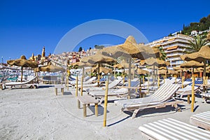 Distancing on the beach of Menton during pandemic Covid-19, French Riviera, France.